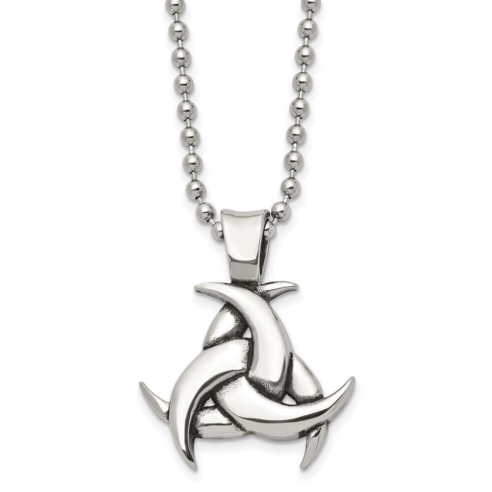 Stainless Steel Antiqued And Polished Celtic Knot 22in Necklace